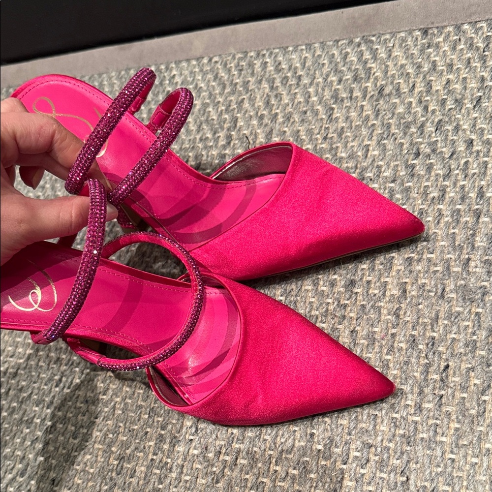 Sam Edelman Agustina Bold Bright Fuschia Sparkle Strap & Heel Size 7.5 - Picture 8 of 9